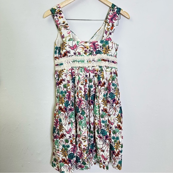 Sundance Catalog Linen Sleeveless Floral Dress Cross Lace Front Fit‎ & Flare P2 - Picture 5 of 8